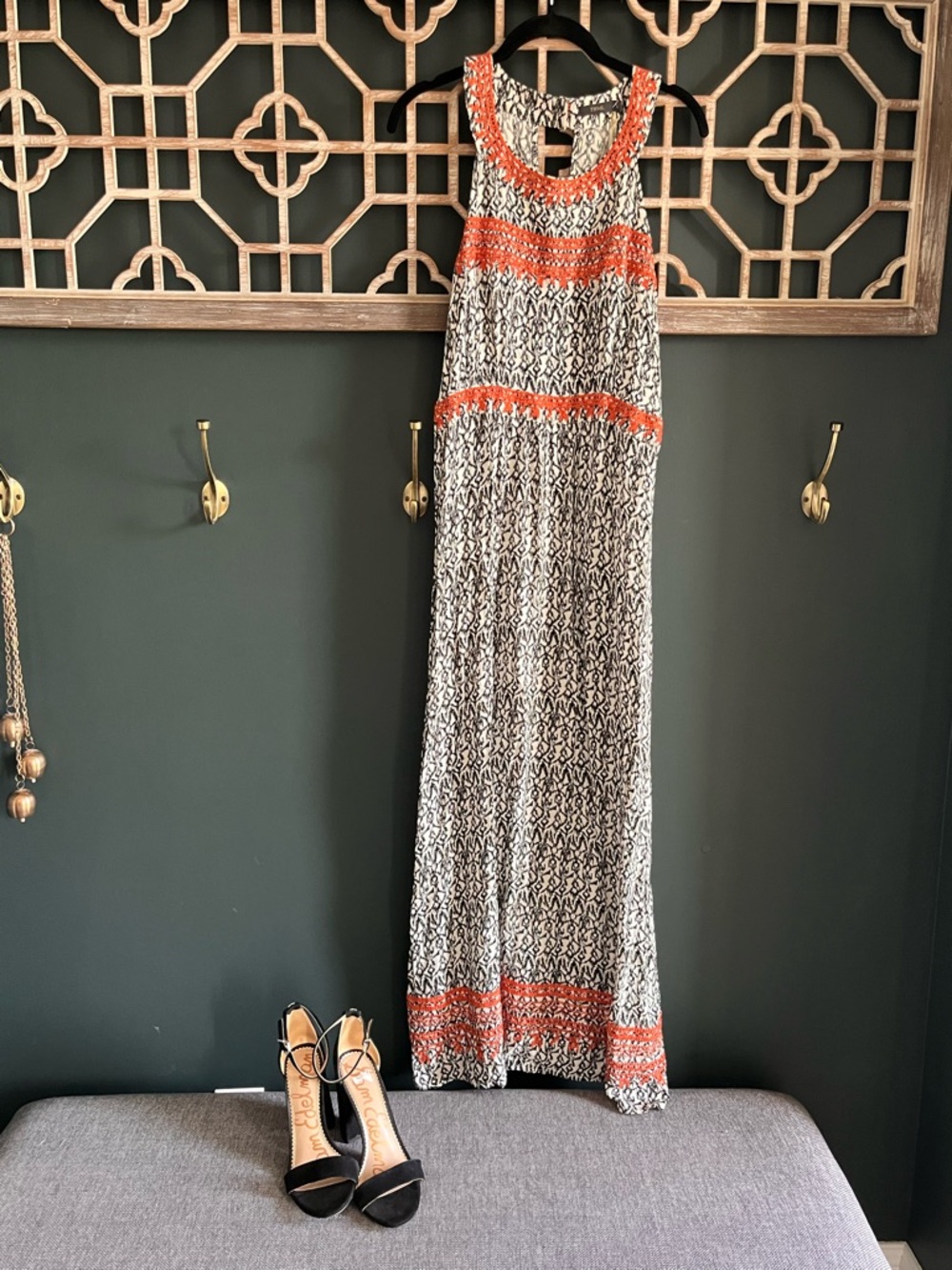 THML Black & White Print Maxi with Orange Embroiderd Trim